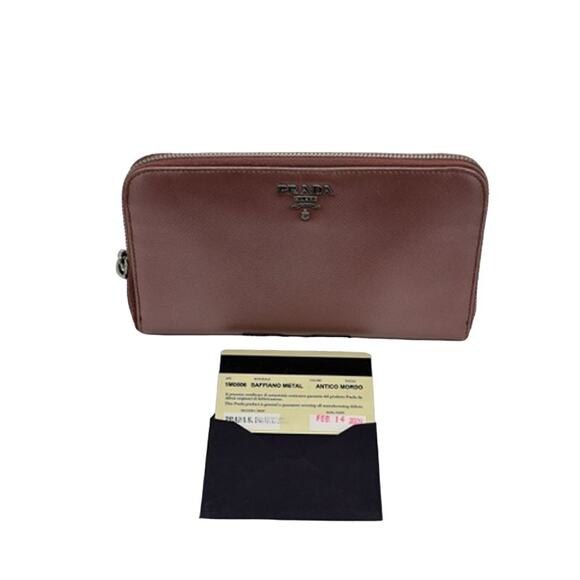 HOT! Prada Pink Metallic Saffiano Lux Leather Continental Wallet*EUC - Picture 11 of 16